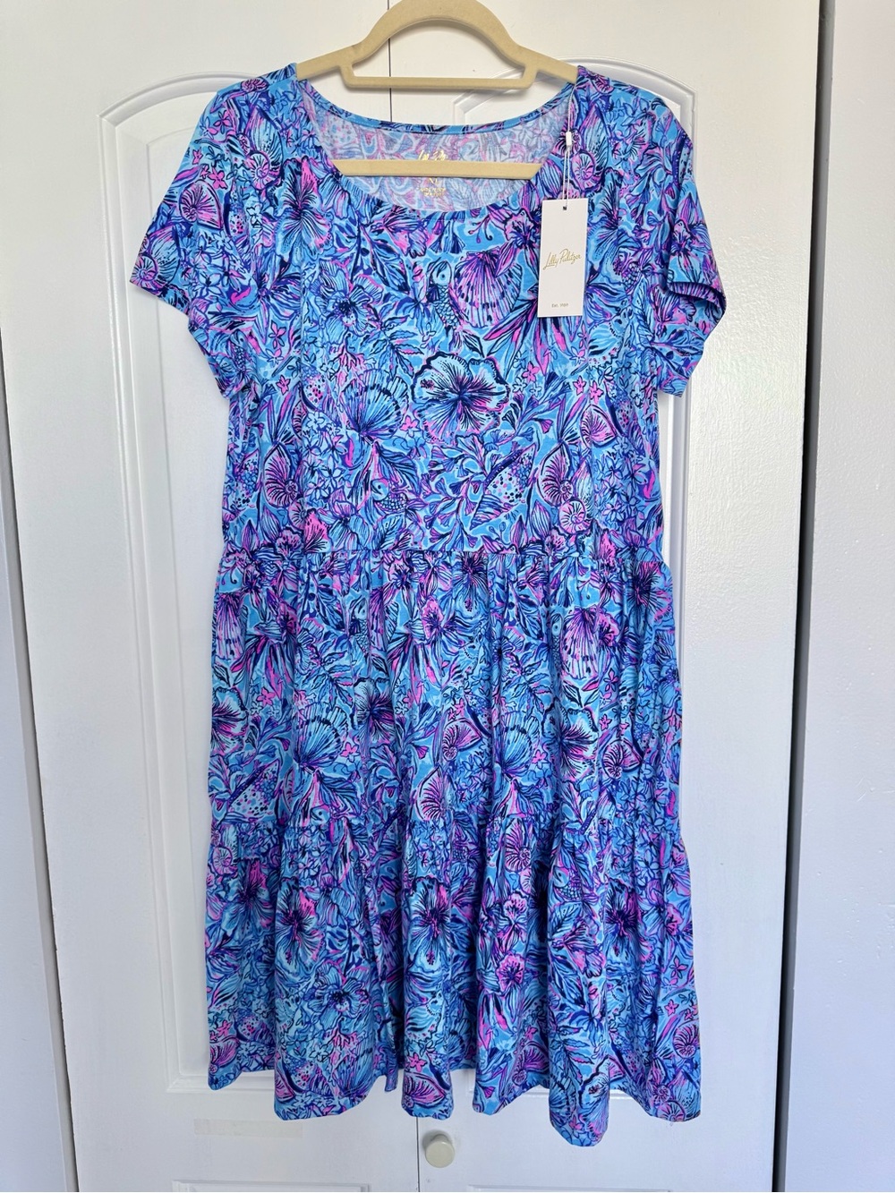 Lilly Pulitzer NWT Geanna Short Sleeve Breakwater Blue Shells & Bells Size XL